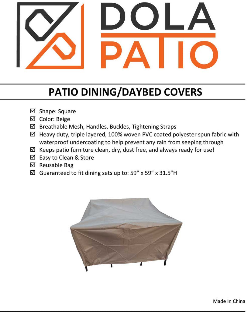 Outdoor Dining Furniture Cover Square 59" Waterproof DolaPatio