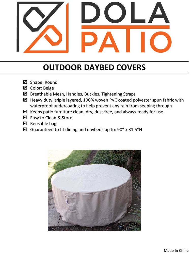 Outdoor Round Dining & Daybed Cover 90-Inches